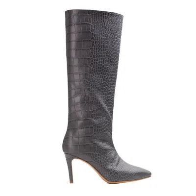 Ginissima Women's Ilona Embossed Grey Leather Boots, Under Knee