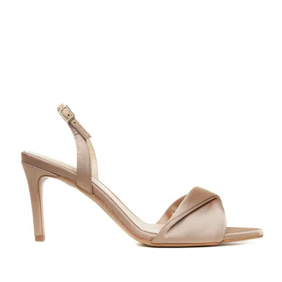 Ginissima Women's Neutrals Chloe Gold-nude Satin Sandals Low Heel In Brown/yellow