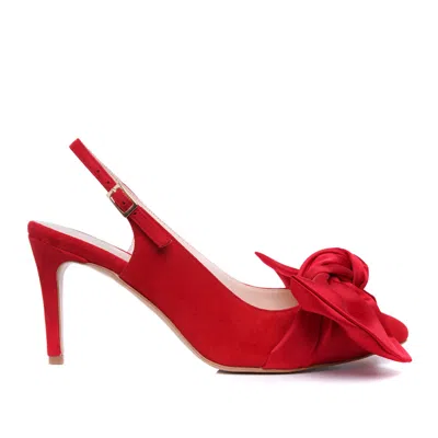 Ginissima Women's Red Vesa Satin Shoes With Oversized Red Satin Bow