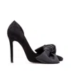 GINISSIMA WOMEN'S SAMANTHA BLACK SUEDE AND OVERSIZED BLACK SATIN BOW OPEN SIDED STILETTO