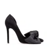 Ginissima Samantha Black Suede And Oversized Black Satin Bow Open Sided Stiletto In Black