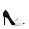 Ginissima Samantha Black Suede And Oversized White Satin Bow Open Sided Stiletto In Black