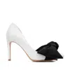 Ginissima Women's Samantha White Leather And Oversized Black Satin Bow Open Sided Stiletto In White