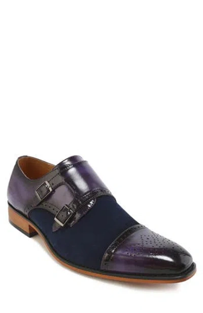 Gino Vitale Double Monk Strap Loafer In Purple/navy