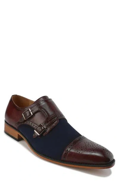 Gino Vitale Double Monk Strap Loafer In Wine/navy