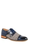 Gino Vitale Houndstooth Monk Shoe In Blue