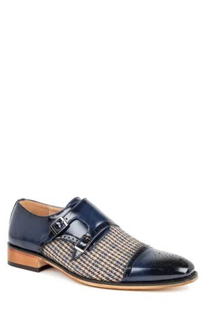 Gino Vitale Houndstooth Monk Shoe In Blue