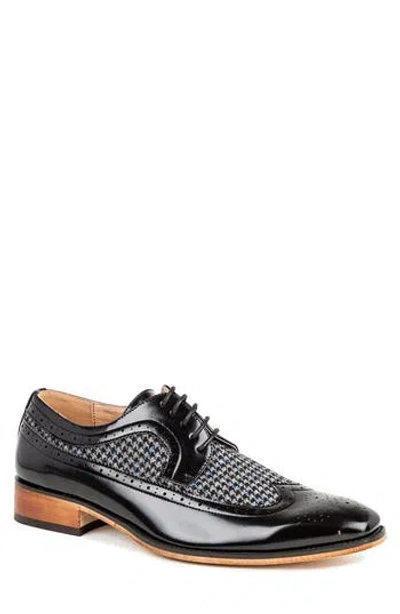 Gino Vitale Houndstooth Wingtip Derby In Black