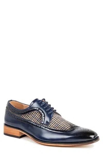 Gino Vitale Houndstooth Wingtip Derby In Blue