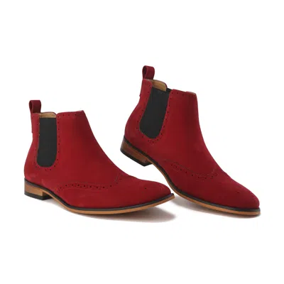 Gino Vitale Men's Slip On Wing Tip Chelsea Boots In Red