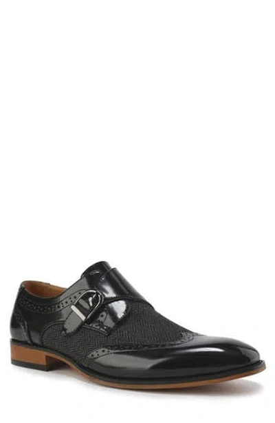 Gino Vitale Monk Strap Herringbone Dress Shoe In Black