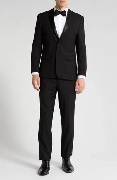 Gino Vitale Satin Notch Lapel Stretch Tuxedo Suit In Black