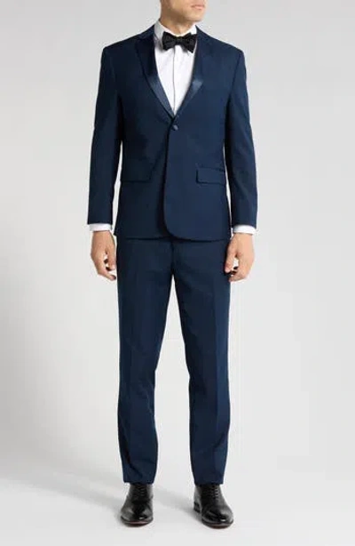 Gino Vitale Satin Notch Lapel Stretch Tuxedo Suit In Navy