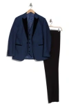 Gino Vitale Satin Trim Tuxedo With Vest In Blue