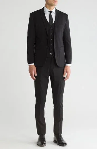 Gino Vitale Skinny Fit Solid Stretch Three Piece Suit In Black