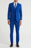 Gino Vitale Skinny Fit Solid Stretch Three Piece Suit In Blue