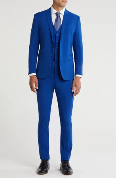 Gino Vitale Skinny Fit Solid Stretch Three Piece Suit In Blue