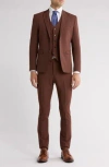 Gino Vitale Skinny Fit Solid Stretch Three Piece Suit In Brown
