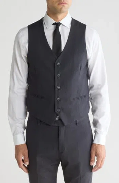 Gino Vitale Skinny Fit Solid Stretch Three Piece Suit In Charcoal