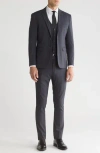 Gino Vitale Skinny Fit Solid Stretch Three Piece Suit In Charcoal/charcoal
