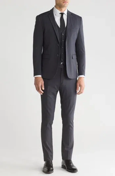 Gino Vitale Skinny Fit Solid Stretch Three Piece Suit In Charcoal/charcoal