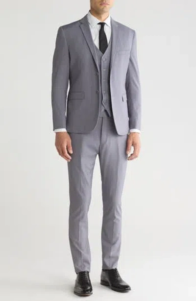Gino Vitale Skinny Fit Solid Stretch Three Piece Suit In Grey