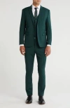 Gino Vitale Skinny Fit Solid Stretch Three Piece Suit In Hunter Green