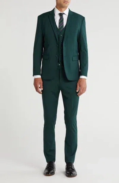 Gino Vitale Skinny Fit Solid Stretch Three Piece Suit In Hunter Green