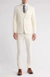 Gino Vitale Skinny Fit Solid Stretch Three Piece Suit In Ivory