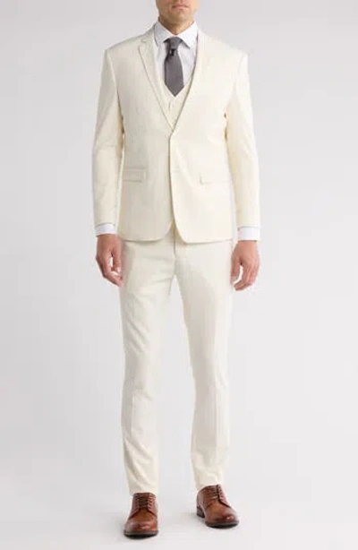 Gino Vitale Skinny Fit Solid Stretch Three Piece Suit In Ivory