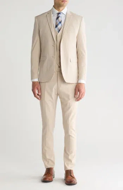 Gino Vitale Skinny Fit Solid Stretch Three Piece Suit In Light Beige