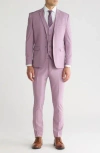 Gino Vitale Skinny Fit Solid Stretch Three Piece Suit In Lilac