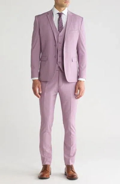 Gino Vitale Skinny Fit Solid Stretch Three Piece Suit In Lilac