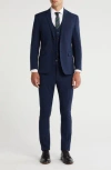 Gino Vitale Skinny Fit Solid Stretch Three Piece Suit In Navy