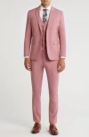 Gino Vitale Skinny Fit Solid Stretch Three Piece Suit In Rose