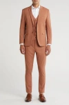 Gino Vitale Skinny Fit Solid Stretch Three Piece Suit In Rust Brown