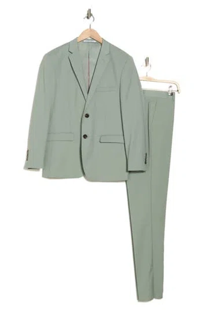 Gino Vitale Skinny Fit Solid Stretch Three Piece Suit In Sage