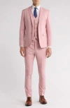 Gino Vitale Skinny Fit Solid Stretch Three Piece Suit In Soft Pink
