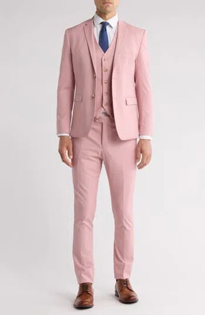 Gino Vitale Skinny Fit Solid Stretch Three Piece Suit In Soft Pink
