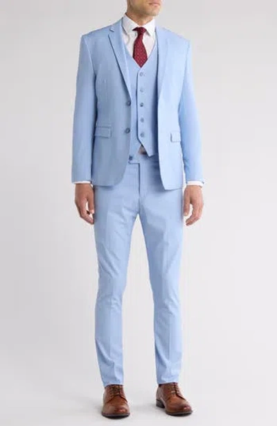 Gino Vitale Skinny Fit Solid Stretch Three Piece Suit In Steel Blue