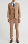 Gino Vitale Skinny Fit Solid Stretch Three Piece Suit In Tan