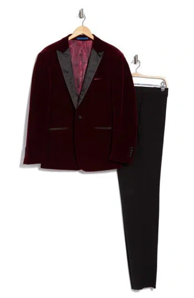 Gino Vitale Slim Fit 2-piece Velvet Suit In Burgundy
