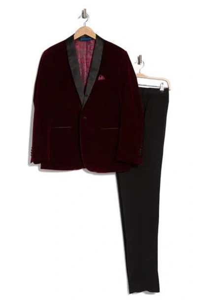 Gino Vitale Two-piece Velvet Shawl Lapel Slim Fit Tuxedo In Burgundy