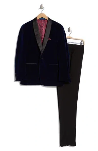 Gino Vitale Two-piece Velvet Shawl Lapel Slim Fit Tuxedo In Midnight Blue