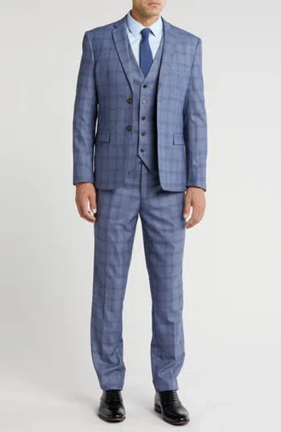Gino Vitale Slim Fit 3-piece Blue Check Suit In Light Blue