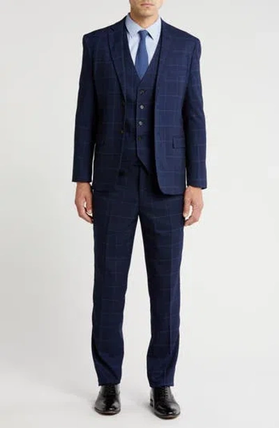 Gino Vitale Slim Fit 3-piece Blue Check Suit In Midnight Blue