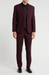 Gino Vitale Slim Fit 3-piece Check Suit In Burgundy
