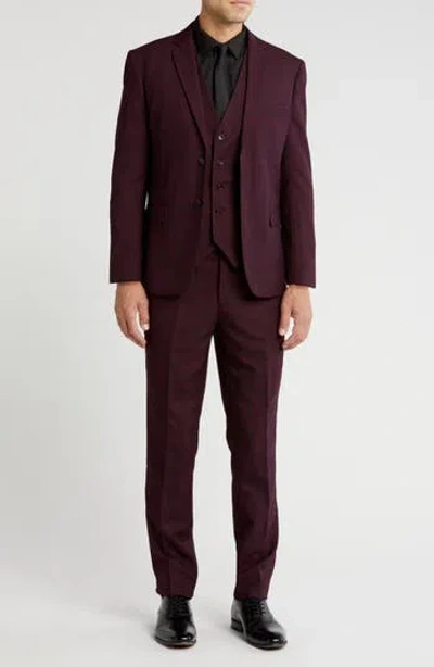 Gino Vitale Slim Fit 3-piece Check Suit In Burgundy