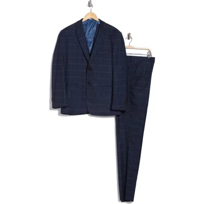 Gino Vitale Slim Fit 3-piece Plaid Suit In Ink Blue