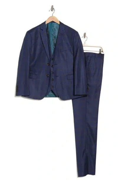 Gino Vitale Slim Fit 3-piece Tailored Check Suit In Blue